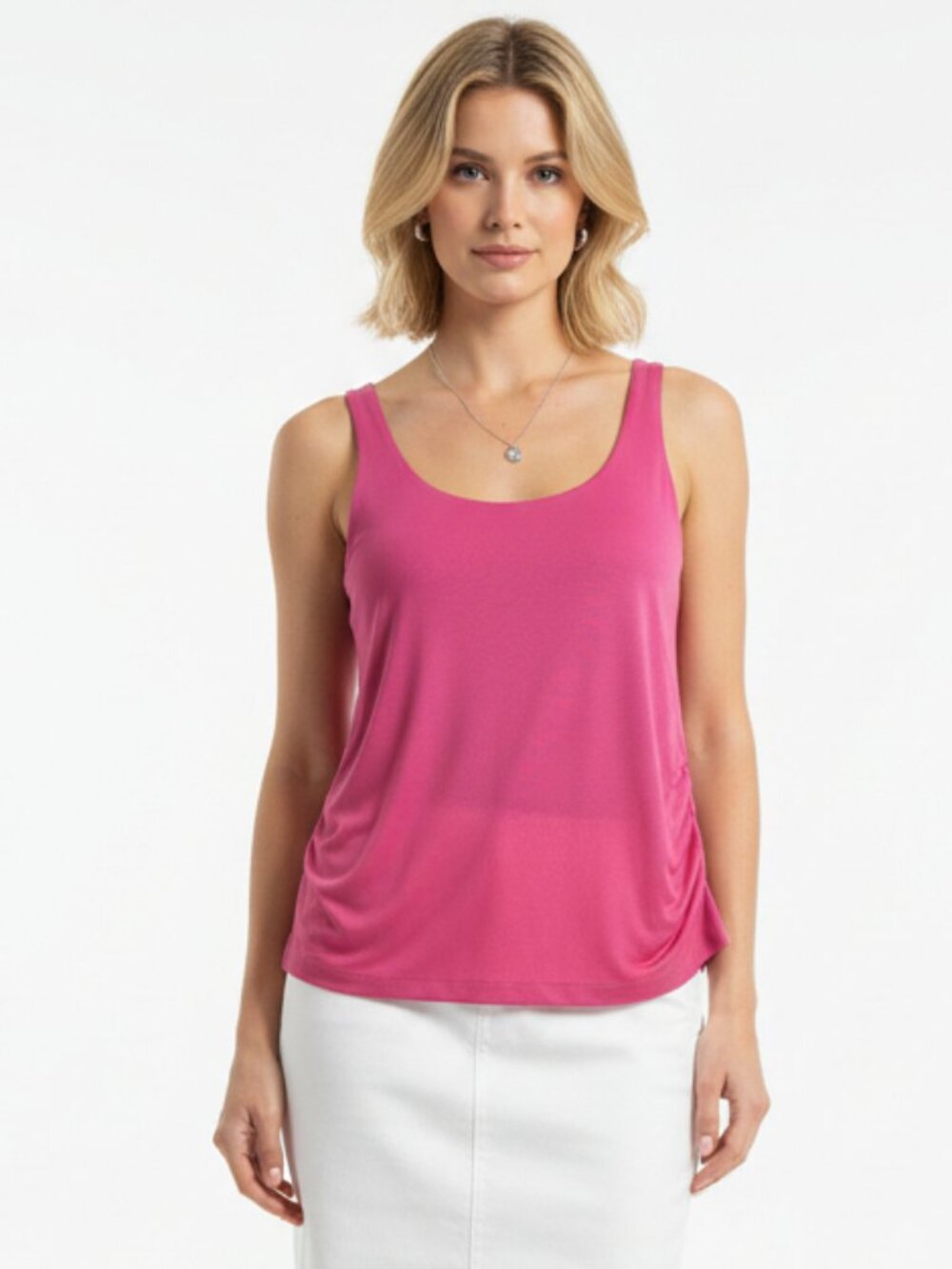 Carlisle 100% Silk Pink Sleeveless Side Ruched Tank Top L